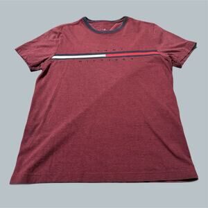 Women’s Tommy Hilfiger Red Navy T-Shirt Top medium cotton logo burgundy simple